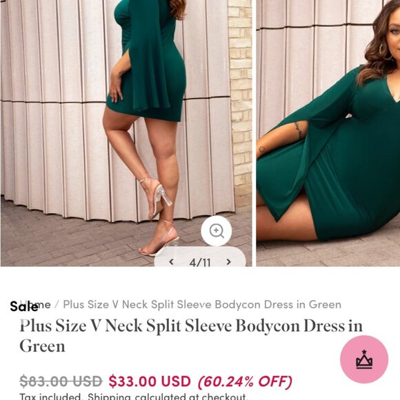 NWT Chi Chi Mini Bodycon Dress V Neck Split Sleeve Stretch Green Womens Size 18 - Picture 3 of 13